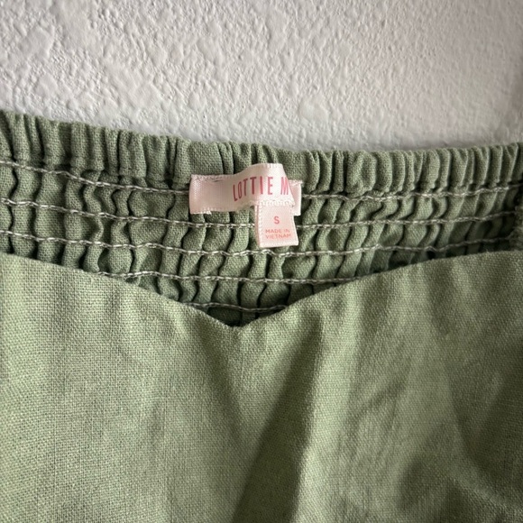 Lottie Moss Green Bow Tie Straps Linen Blend Smocked Crop Top - Picture 3 of 8